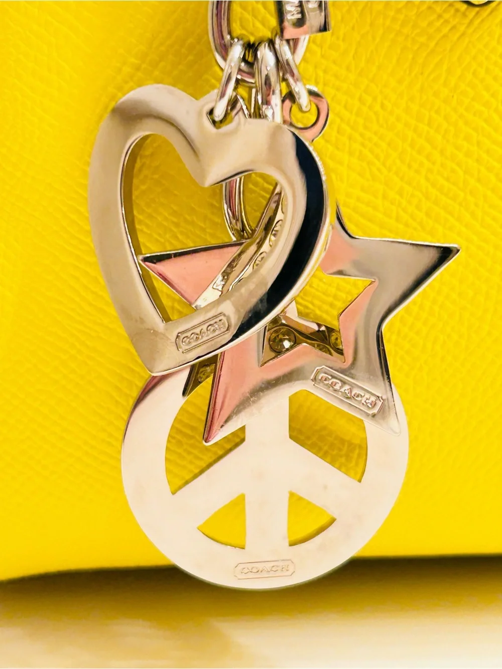 RARE Coach Y2K Swarovski Star Heart & Peace Sign Keychain/ Bag Charm